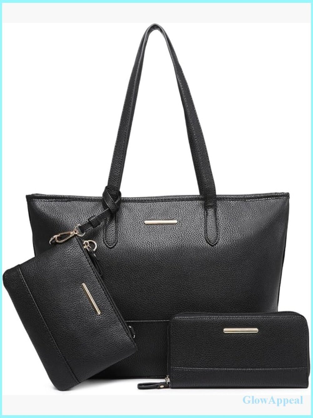 Large Vegan Leather Tote Bag Set with Wallet and Crossbody Purse
